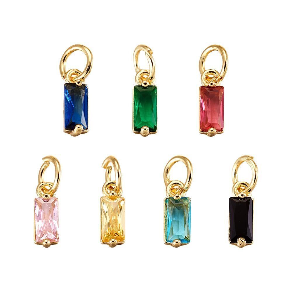 9579 Beadthoven 20pcs Real 18K Gold Plated Rectangle Crystal Charm Pendants